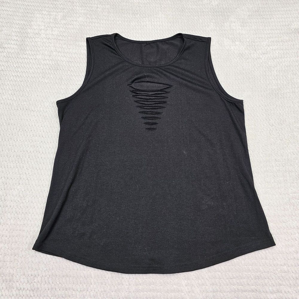 Women's Black Tank Top‎ Peek a Boo Shirt No Tag Measures XL See photos